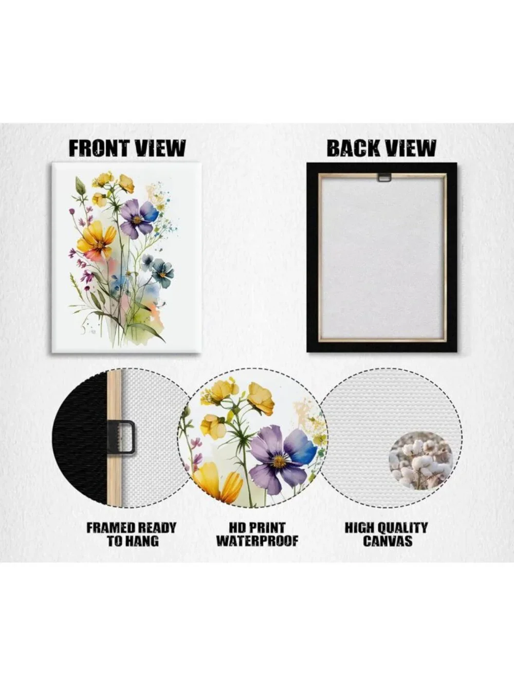 Colorful Wildflower Canvas Art Set of 6 | Botanical Watercolor Floral Decor